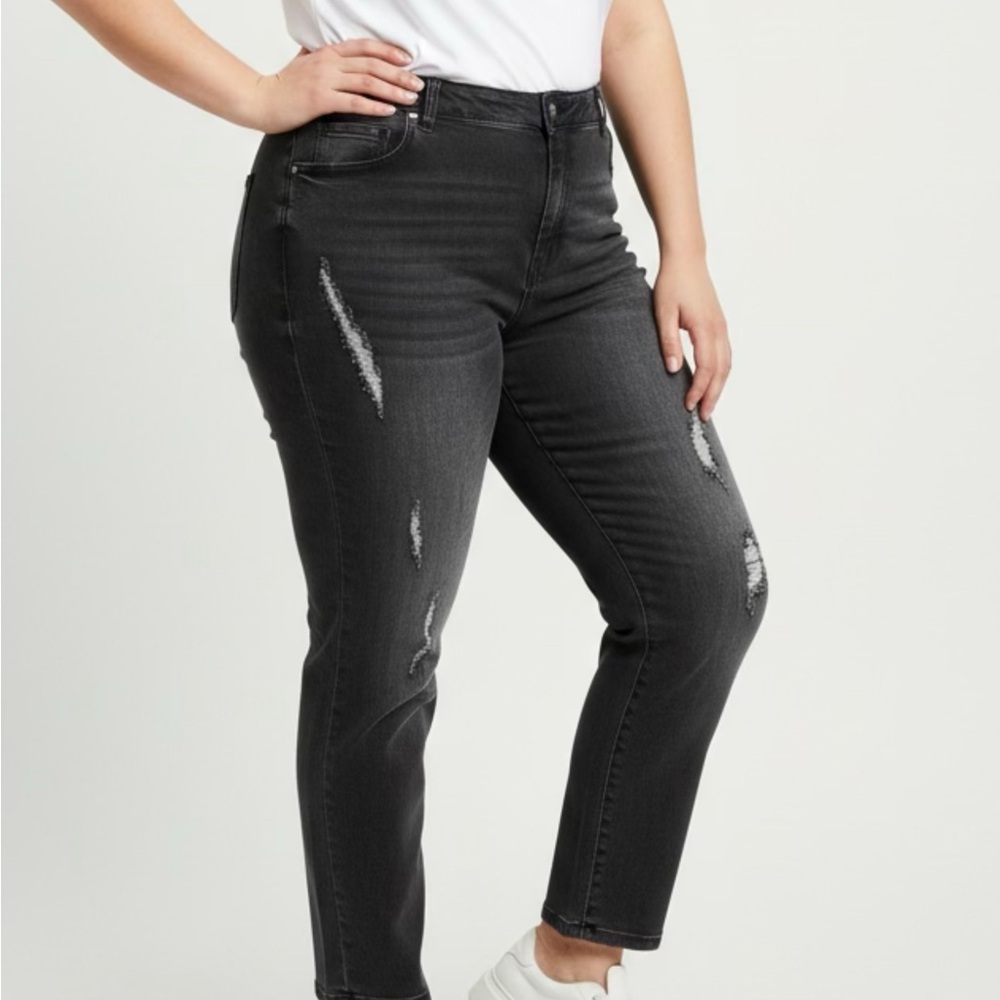 Ellos Black Distressed Straight Leg Jeans